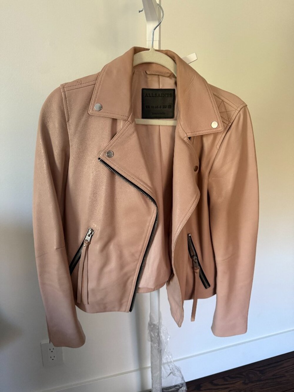AllSaints All Saints Blush Pink Dalby Moto Jacket Leather UK10 US6 Excellent